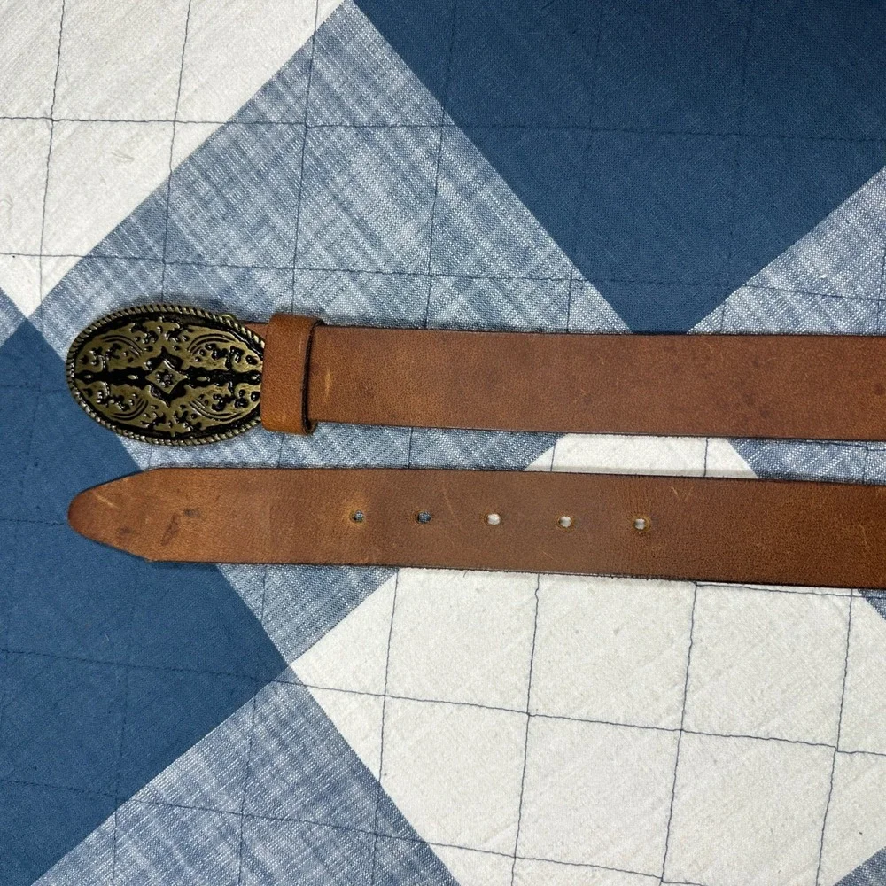 Sonoma Womens Brown Genuine Leather Western Belt Oval Filigree Buckle Small